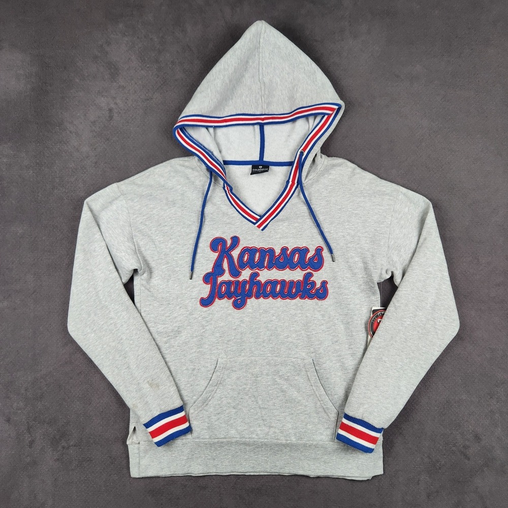 Kansas Jayhawks Colosseum Hoodie Womens Medium Gray V-Neck Pullover Sweatshirt